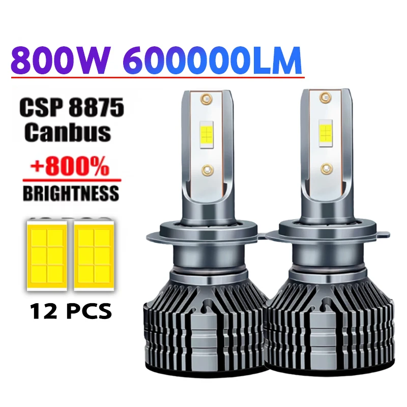 

2 шт. H1 H3 H11 12 В лампы 9005/HB3 9006/HB4 9012 светодиодные лампы для фар 800 Вт высокая мощность супер яркий чип CSP белая лампа дальнего света