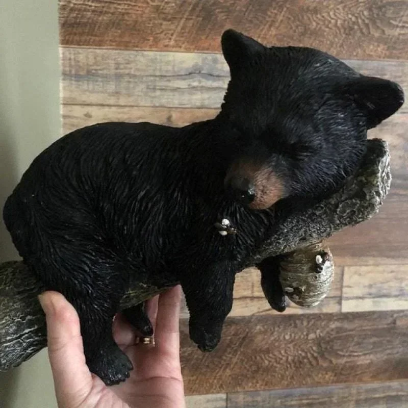 Little Bear Baby Branch Sleeping Bear Statue Cute Branch Decor Garden Courtyard Door Frame Indoor Outdoor Ornaments Black Bear