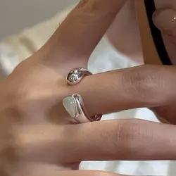 925 Sterling Silver Open Finger Ring Polished Droplet Asymmetric Opal Geometric Punk For Women Jewelry Gift Dropship Wholesale