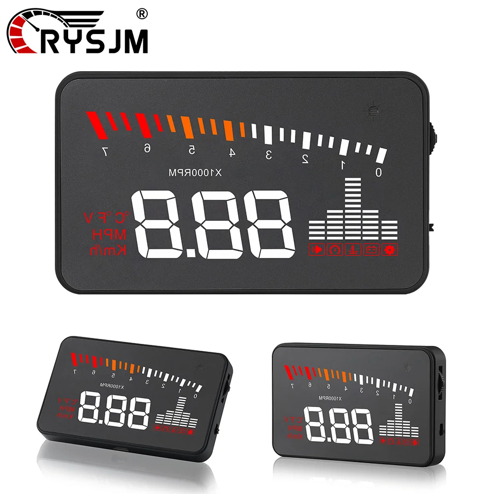 

RYSJM OBD HUD Car OBD2 Head Up Display Digital Tachometer rpm Speedometer Windshield Projector Display Water Temperature Gauge