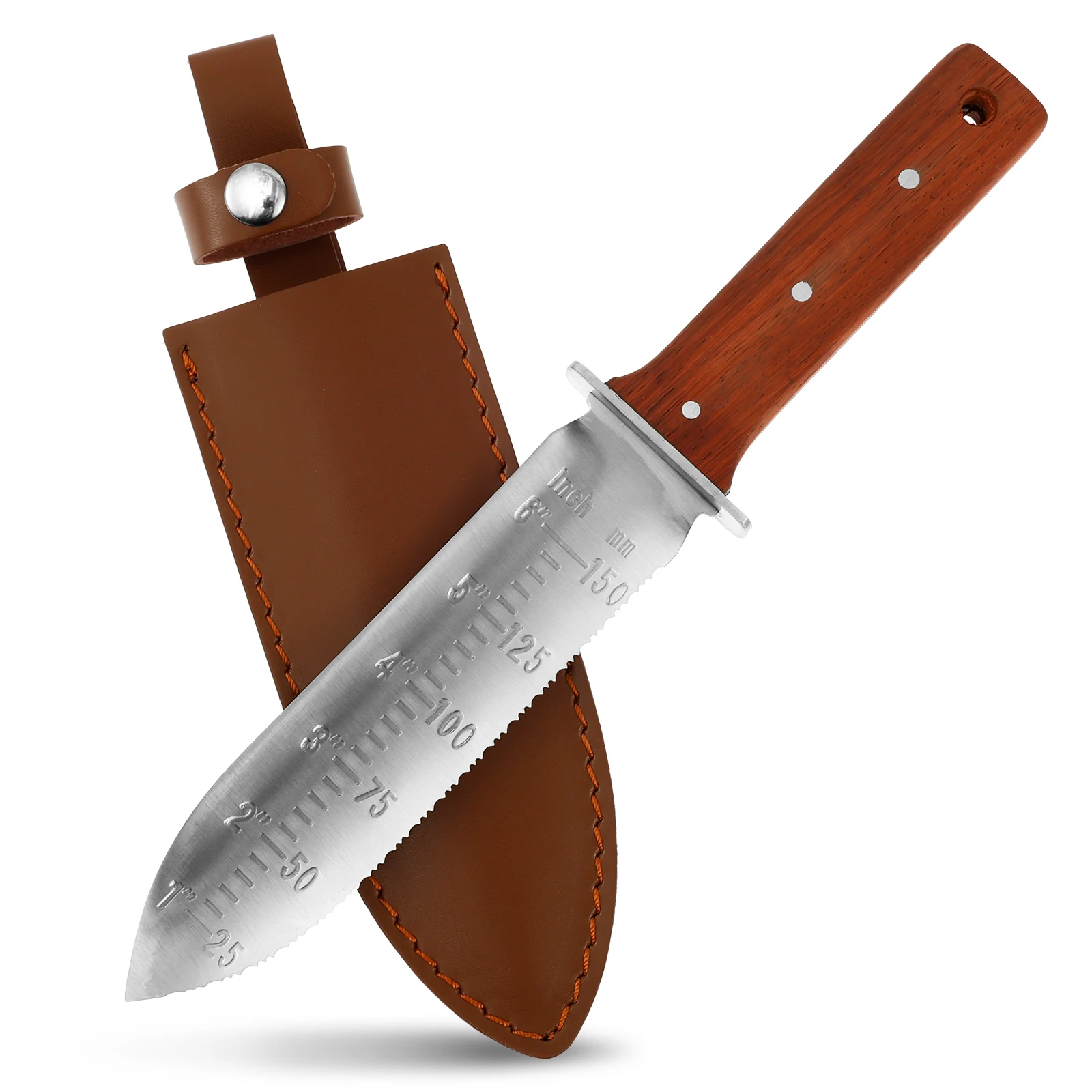 

Professional Garden Trowel Stainless Steel Garden Digging Knife with Leather Sheath Incisive Pruning Knife for Planting Cutting