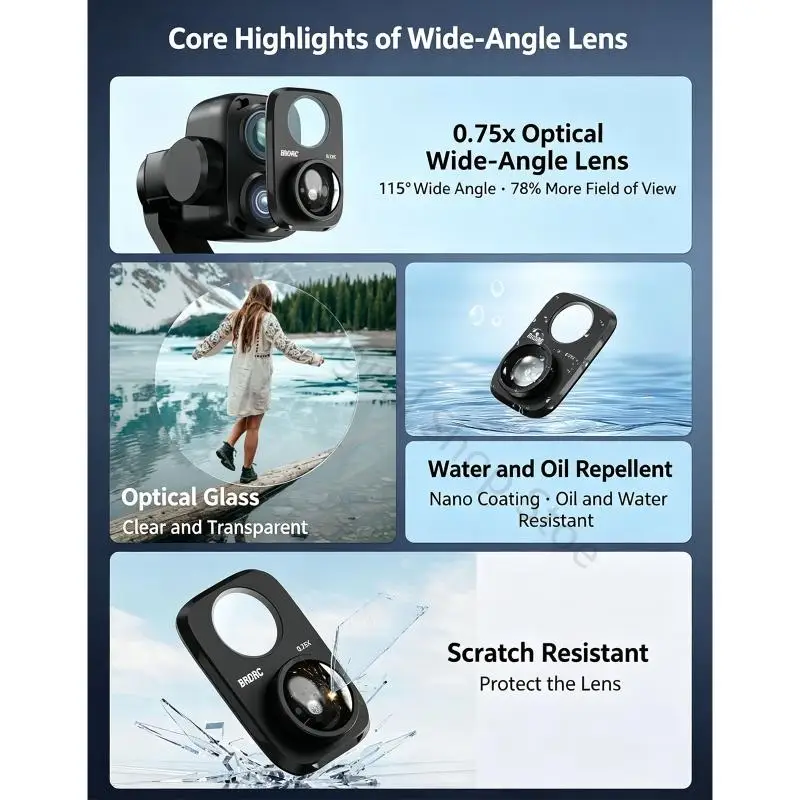 96BA 115° Kamera-Weitwinkelobjektiv, kompatibel mit Pocket 4P, Quick Twist Opticals Glas-Zusatz für Selfie-Videos und Reisen – Detail 4