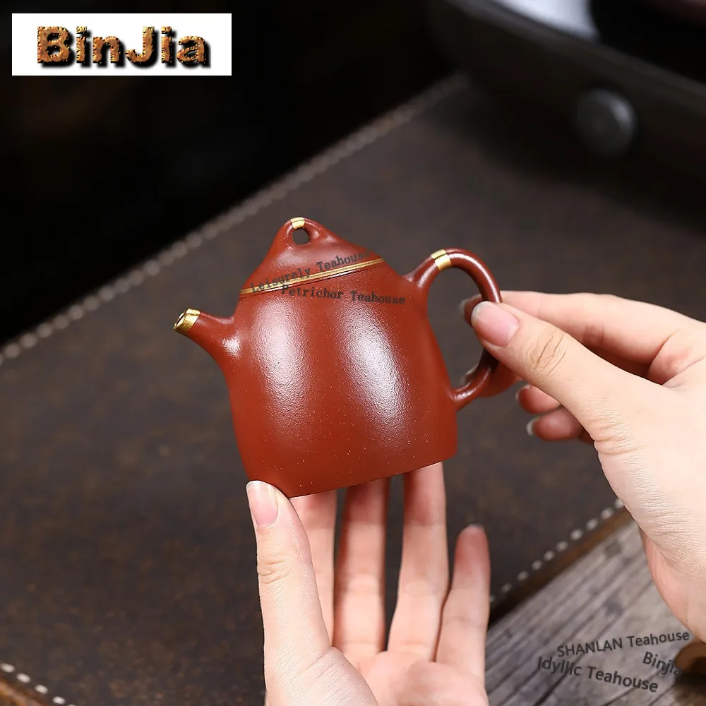 170ml Yixing Purple Clay Teapots Master Handmade Qin Quan Gold Drawing Pot Raw Ore Dahongpao Mud Tea Infuser Kettle Zisha Teaset
