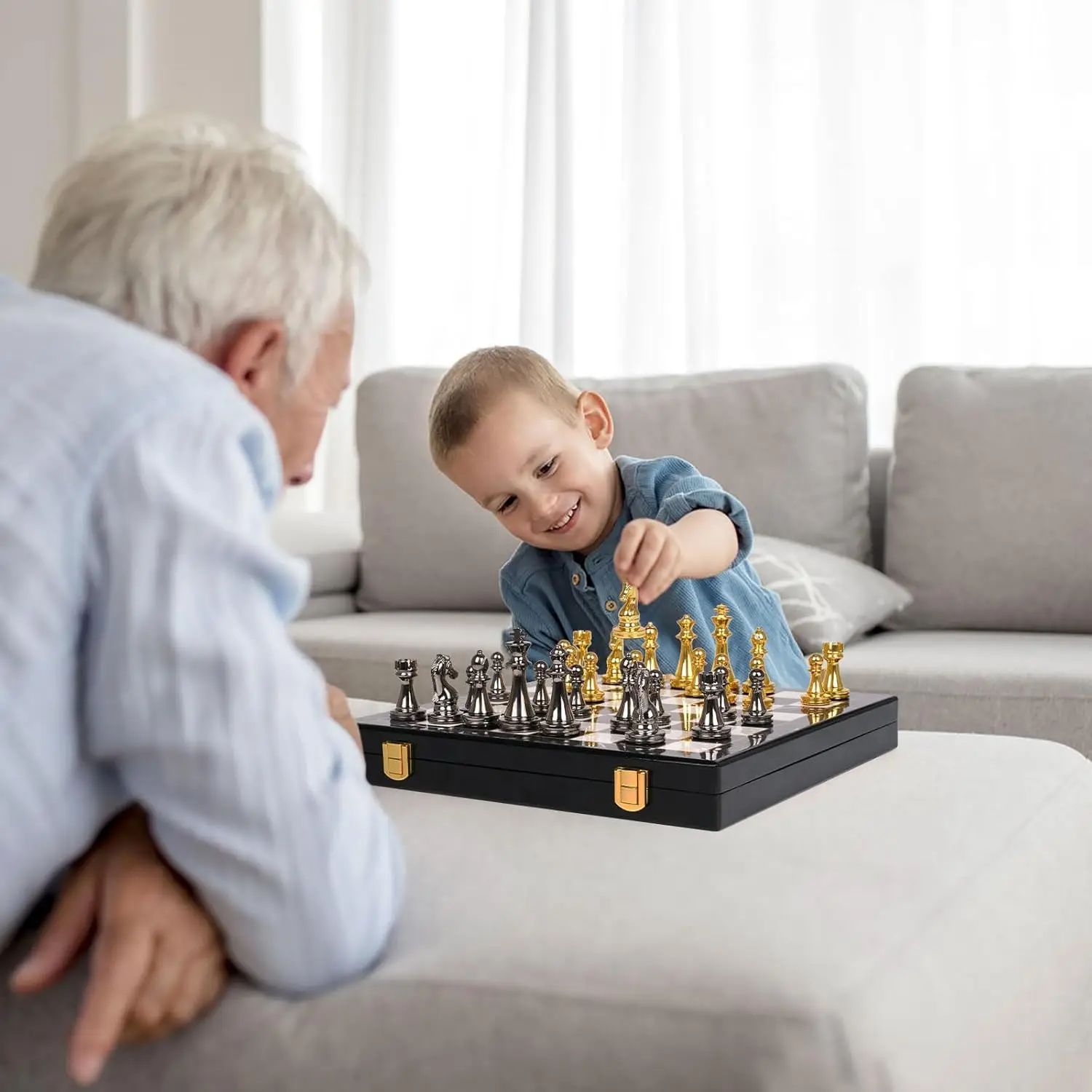 مجموعة شطرنج معدنية مع لوح رخامي وقطع سبائك الزنك - صديقة للسفر، ملكات إضافية - للبالغين واللعبين #2