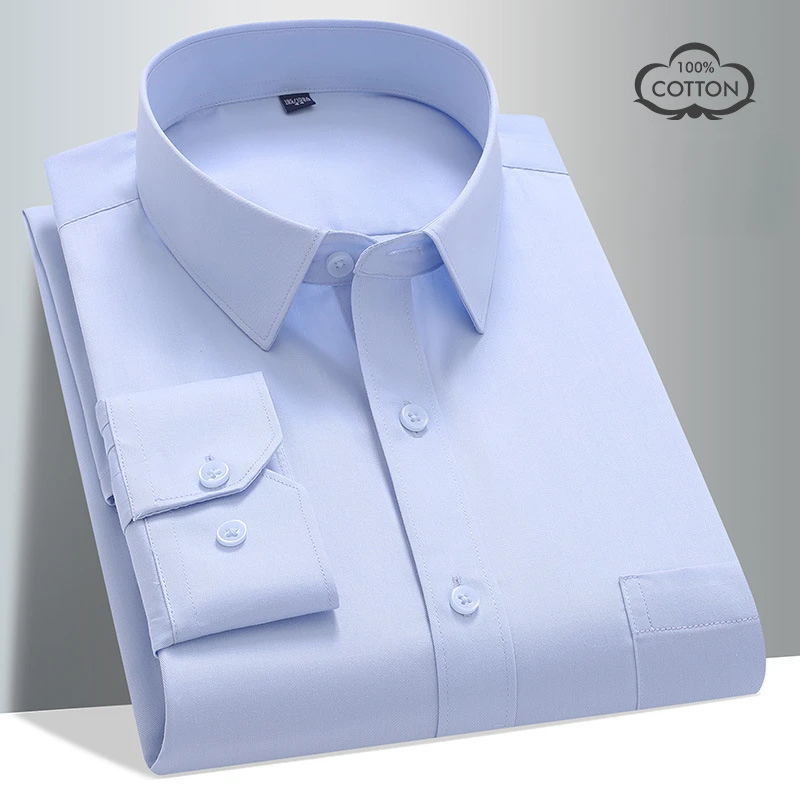 Formal Office Wear 100 Cotton Long Sleeve Shirt for Men Business Casual White Shirt Black Blue Men's Long Sleeve Shirt Slim Fit