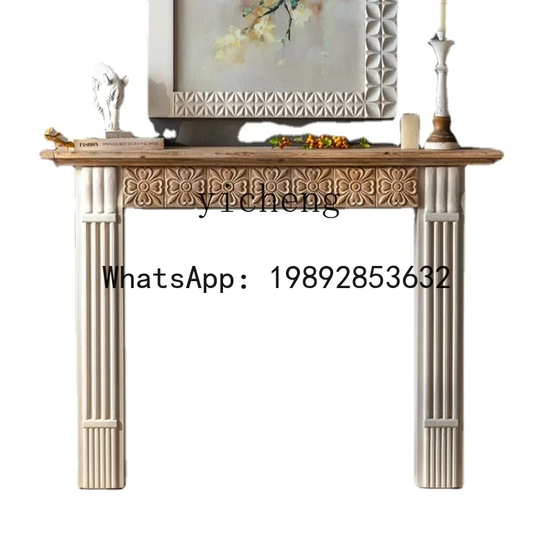 X5-21 Vintage Simulation Fireplace Decoration Coffee Shop Solid Wood Carving Home Entry Console