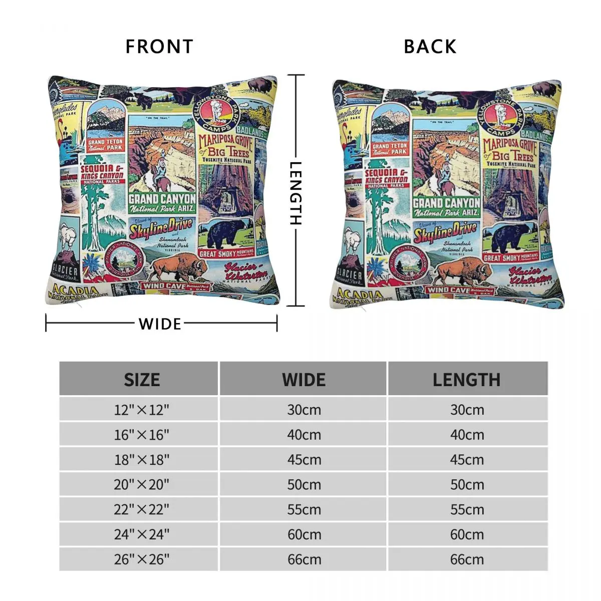 National Parks Square Pillowcase Polyester Linen Velvet Printed Zip Decor Bed Cushion Cover