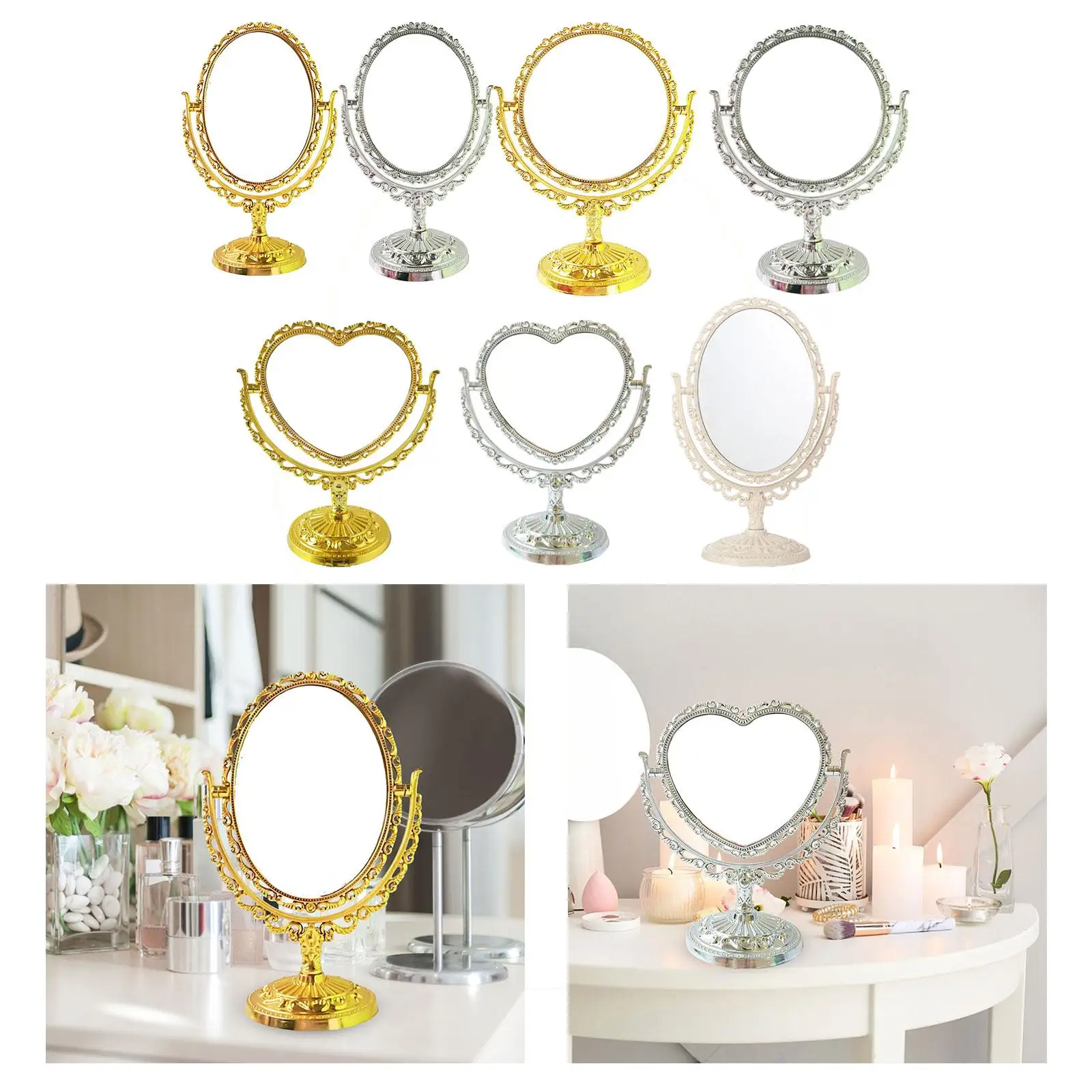 Tabletop Makeup Mirror/Rotating Platform Mirror/Elegant/Decorative/Retro Desktop