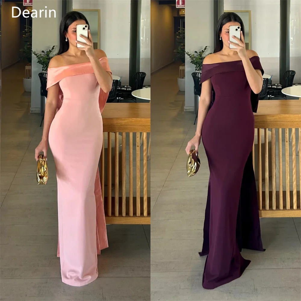 

Customized Saudi Arabia Dearin Off-the-shoulder Column Floor Length Skirts Bows Layered Bespoke Occasion Dresses Evening Gown Pr