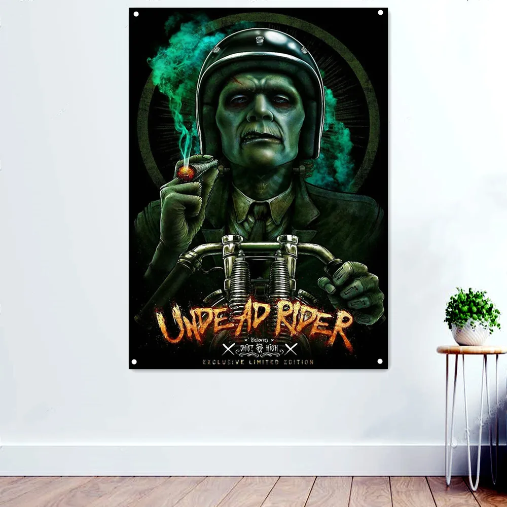 UNDE AD RIDER Motorcycle Wall Paintings Repair Shop Garage Home Decorative Banner & Posters Prints Hanging Flag Gift for Man