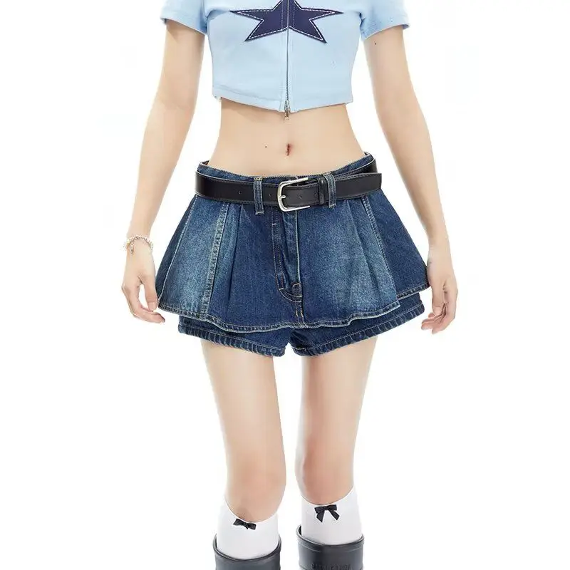 

Джинсовая юбка больших размеров для женщин, с высокой талией, приталенная, А-силуэт, короткая, в студенческом стиле, модная, корейская, средней длины