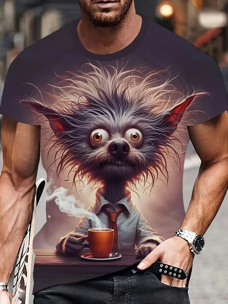 Summer Men's Outdoor Casual Breathable T-shirt Short Sleeve Cartoon Animal Printed Pattern Large Oversize Loose Men's T-shirt image 3