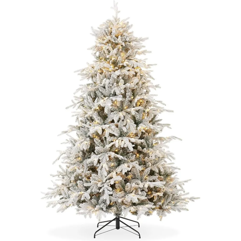 

7.5FT Pre-Lit Snow Flocked Aspen Fir Artificial Holiday Christmas Tree with White & Multicolored LED Lights, Realistic