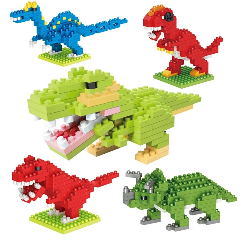 Mini Animals Building Blocks 3D Dinosaur Tyrannosaurus rex Velociraptor Diamond Miniature Figures Model Children Educational Toy