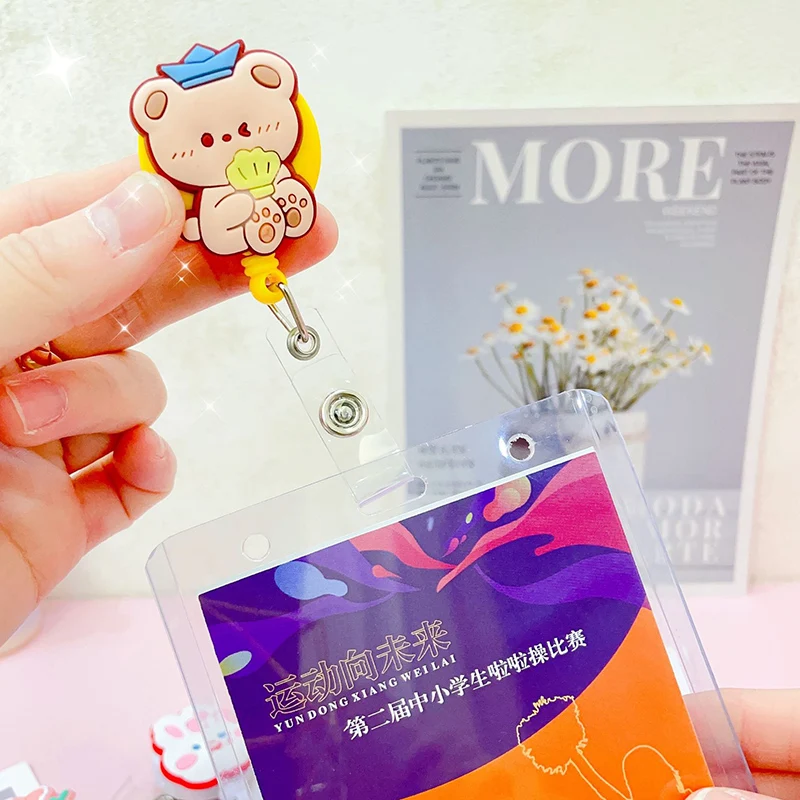 

1PCS Creative Id Card Holder for Worker Cute Cartoon Bear Rabbit Badge Reel for Kids Doctor Student Card Holder Badge