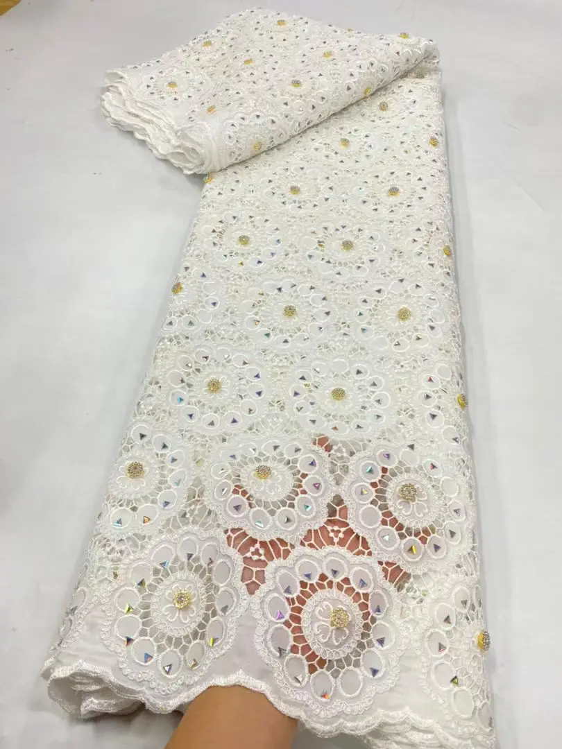 

High Quality 2026 African Nigerian Lace Fabric Embroidery Tulle Cotton Wedding Party Dress Guipure Water Soluble 5Yards JL544