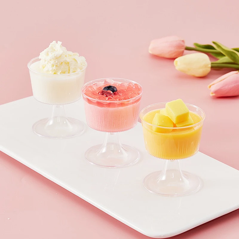 

10PCS Disposable Plastic Dessert Cup Ice Cream Cup Small Wine Cup Perfect For Fruit Ice Cream Pudding Wedding Party Decoration