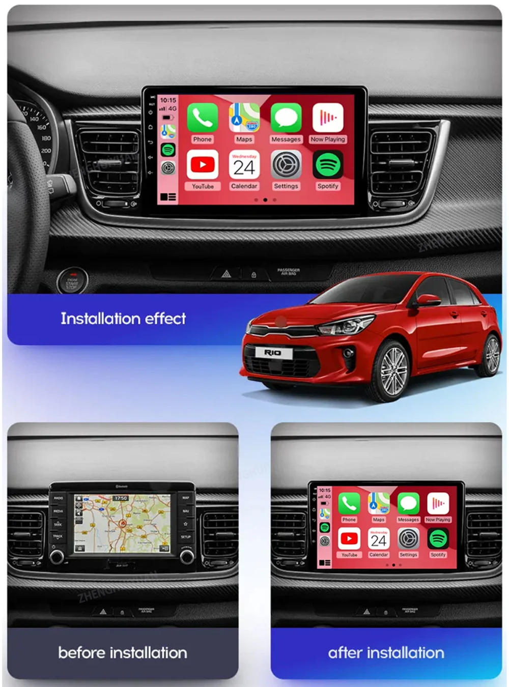 Android 14 Carplay Auto Car Radio GPS Multimedia Video Player Stereo BT For Kia RIO Stonic YB 2016 2017 2018 2019 2020 2021 2022