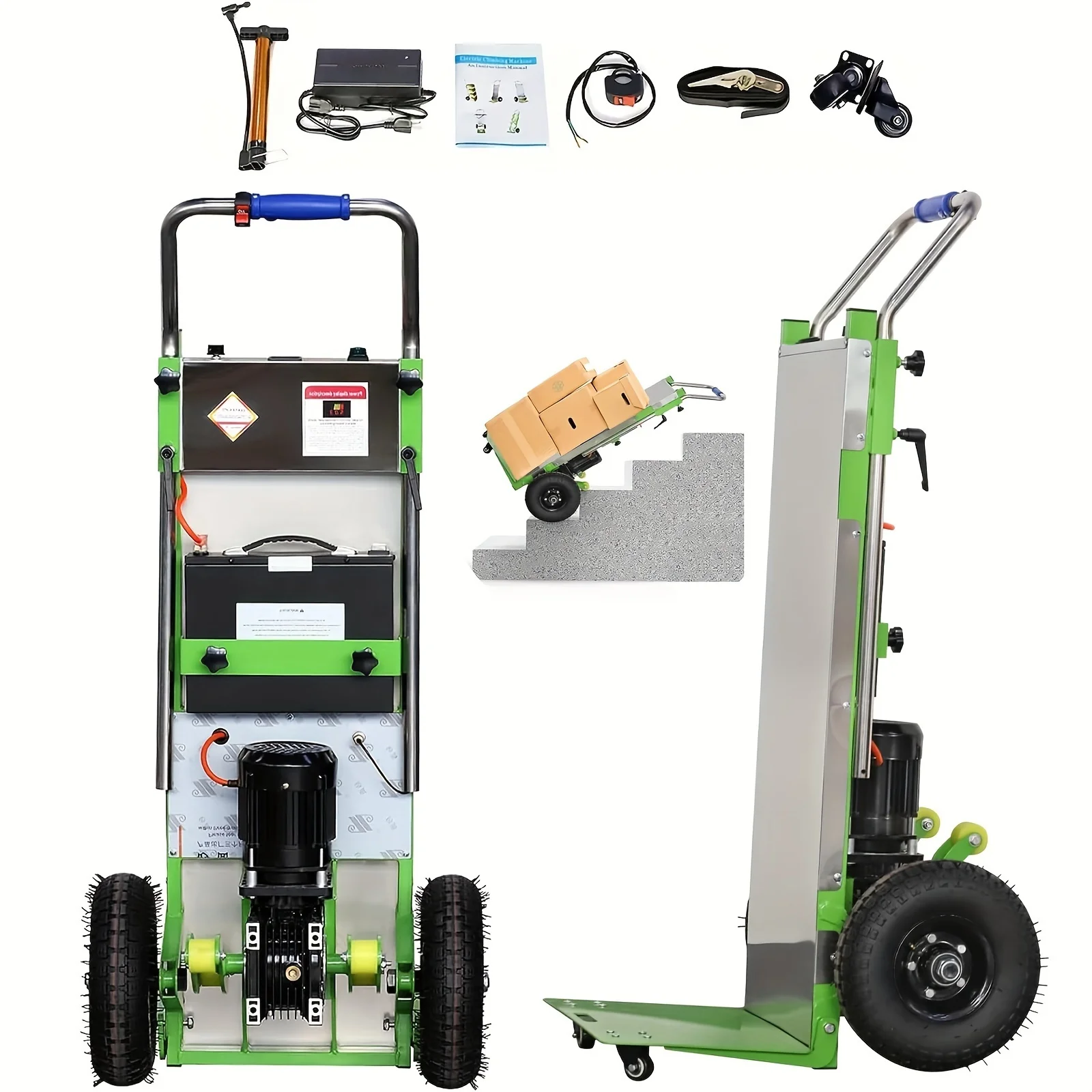 1Pc Green Electric Stair Climbing Hand Trucks Powered Climber Dolly Cart & Batteries