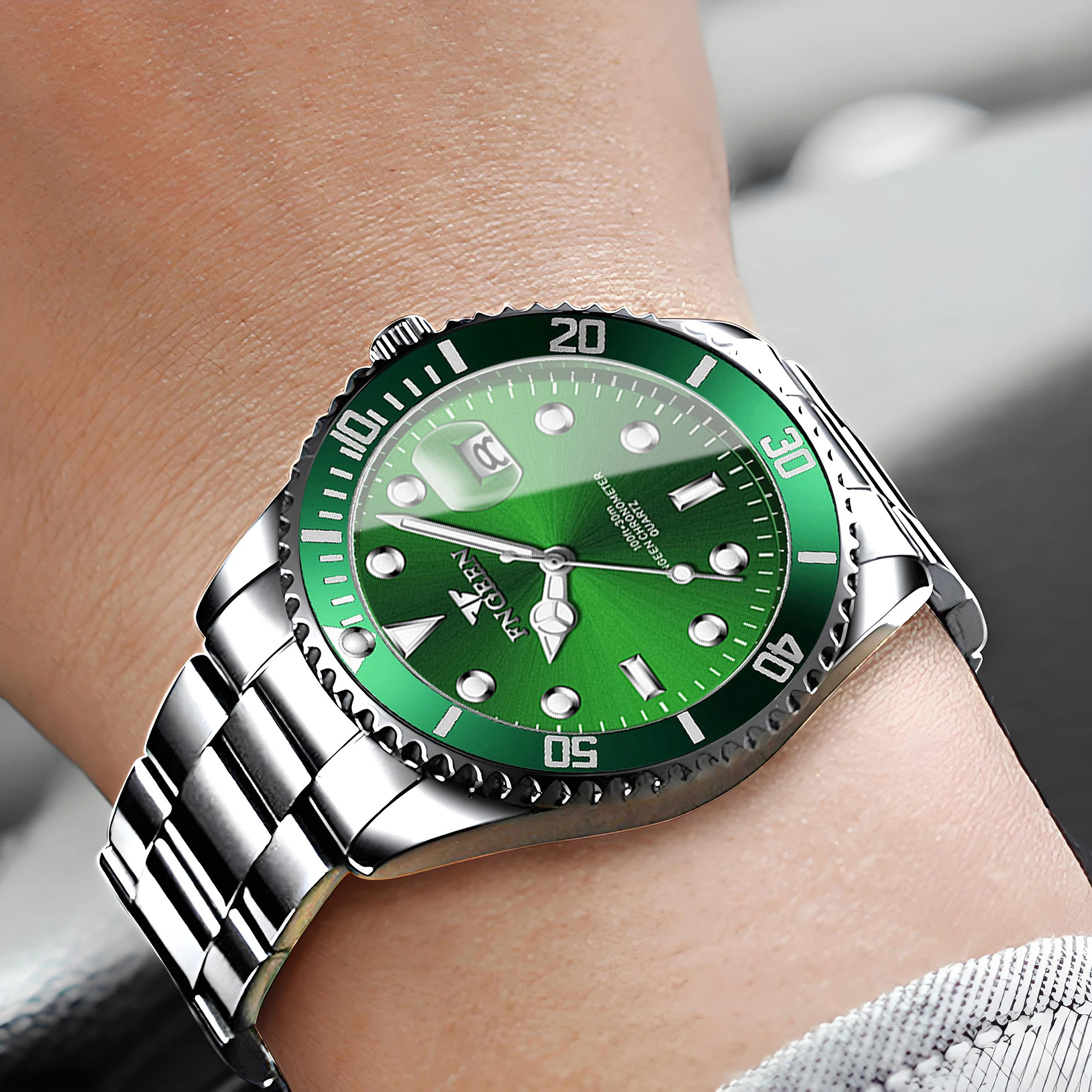 Relógios de Pulso de Quartzo Precisos com Pulseira de Aço Inoxidável Durável BINBOND para Homens, Luxuosos, Luminosos, à Prova d'Água, com Data Automática