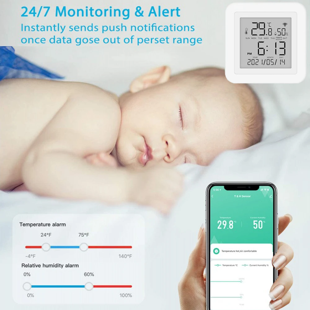 

Smart Thermometer Hygrometer USB/Battery Power Temperature Humidity Sensor Indoor Digital Temperature Humidity Meter