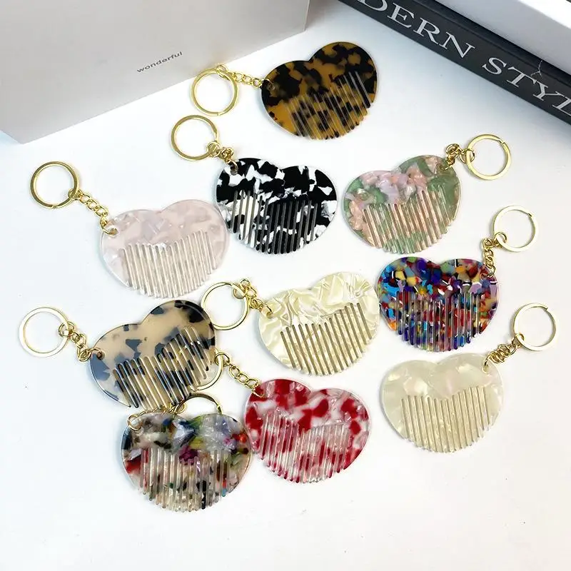 Cute Fashion Love Comb Acetate Keychain Portable Miniature Comb Keychain Creative Backpack Decoration Accessories Gifts
