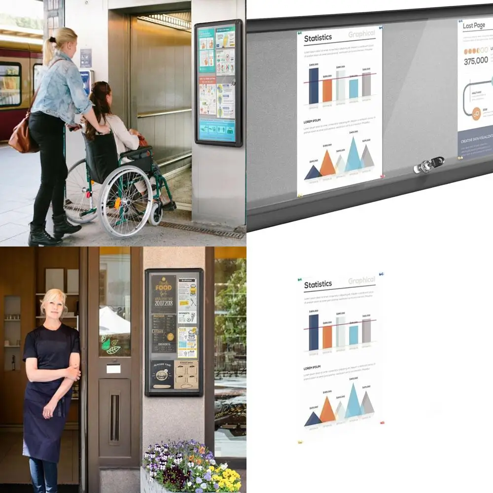 

Secure Indoor Aluminum Framed Notice Board, 38x14 inches, Black, Shatterproof with Lockable Door