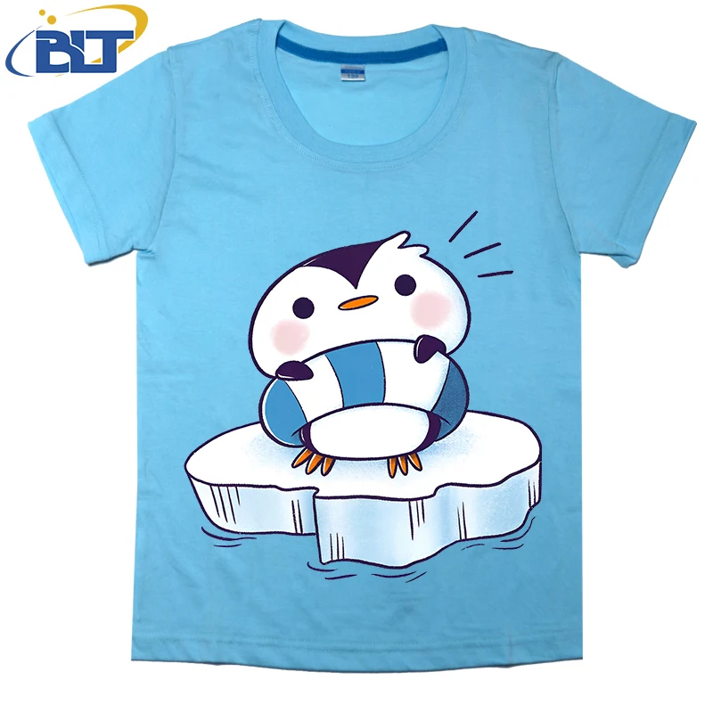 Summer Penguin Printed Kids T-shirt Summer Cotton Short Sleeve Casual Tops Suitable for Boys and Girls