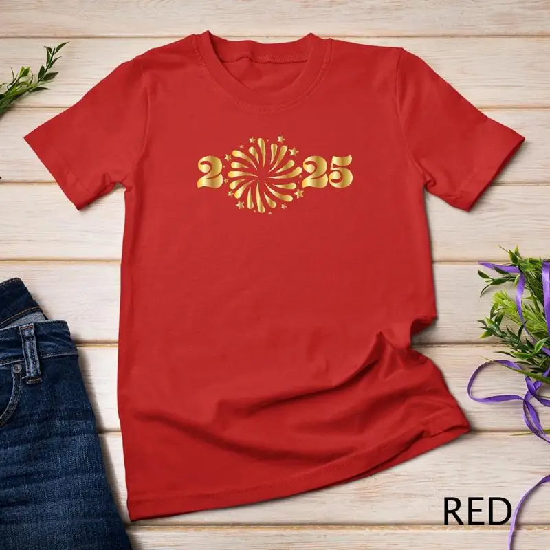 

Golden Fireworks New Year s Eve Celebrate 2025 in Style Funny Unisex T shirt