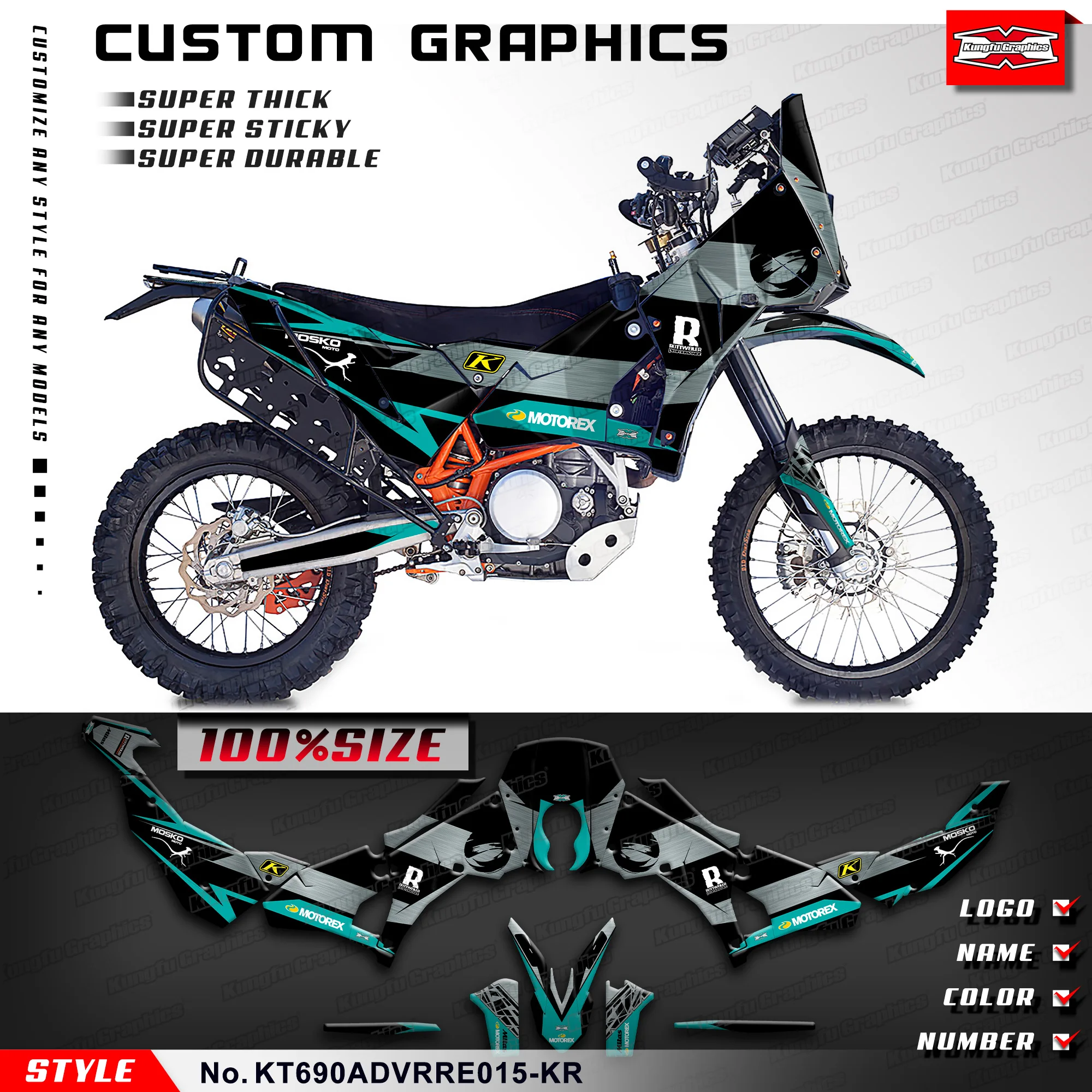 

KUNGFU GRAPHICS Custom Stickers Full Vinyl Wraps for KTM RALLY RAID EVO2 690 ADV, KT690ADVRRE015-KR