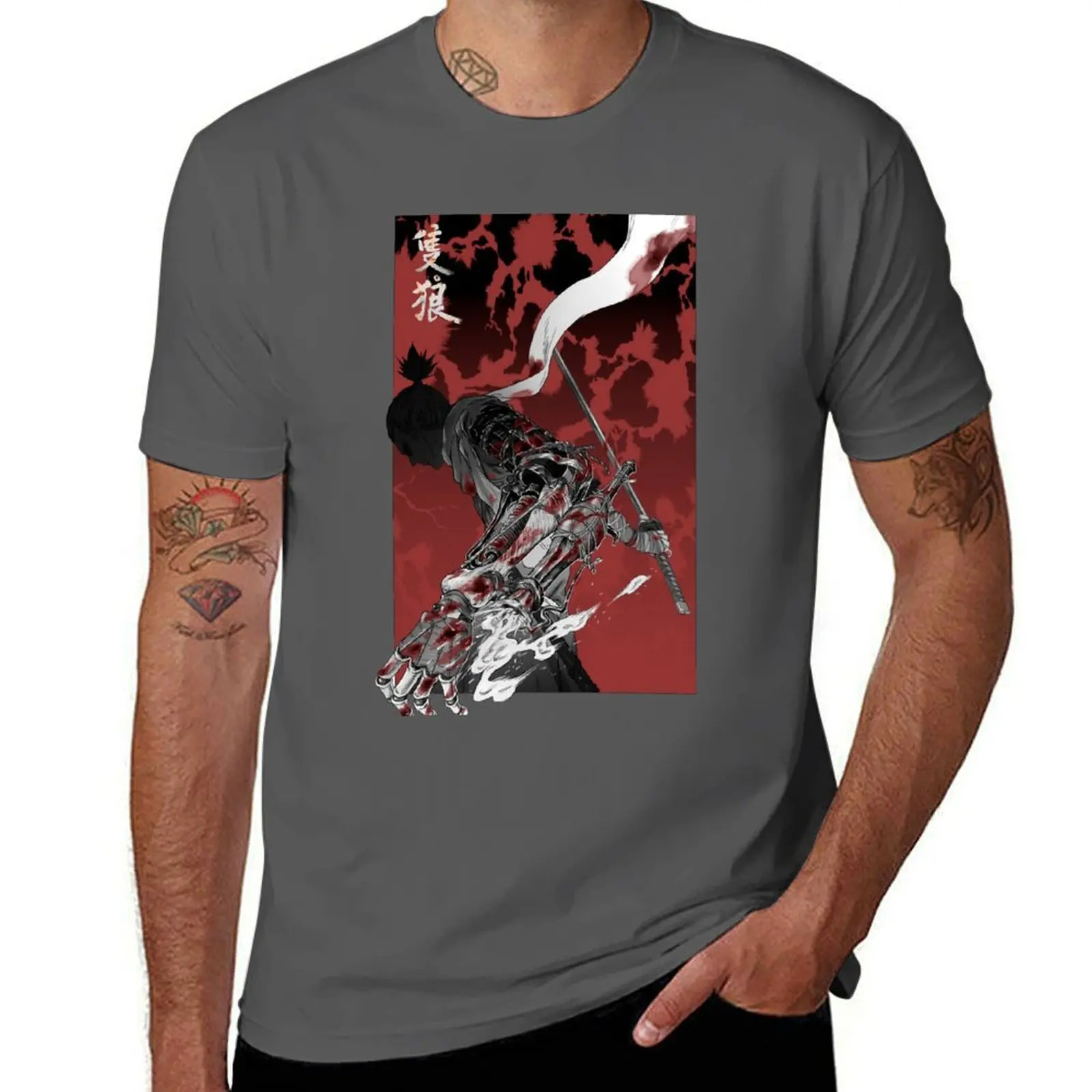 

katana with sekiro Wolf T-Shirt Casual All Match Tee Shirt for Men