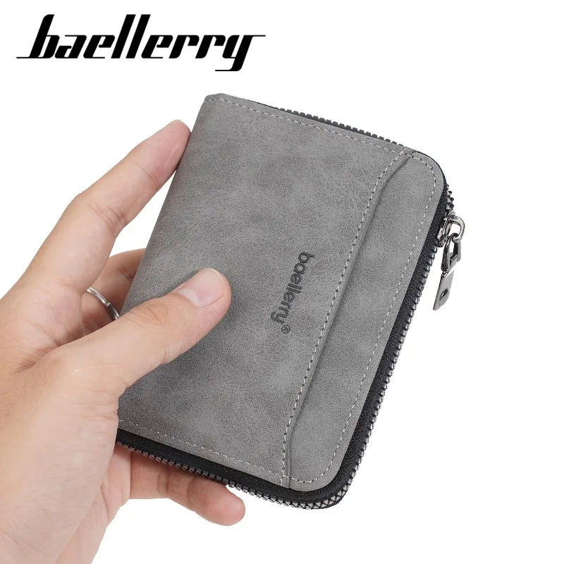 Baellerry Zipper Card Holder Thin Sanded Leather Multi-Card Wallet Simple Casual Fashion Luxury Bifold Men's Short Wallets