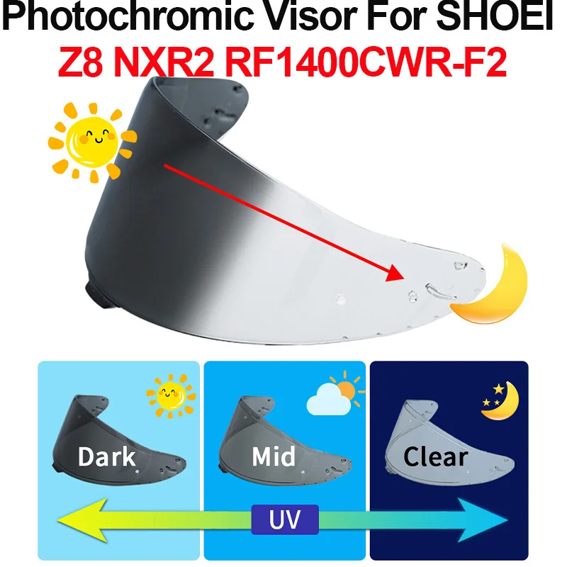 Photochromic Visor for SHOEI RF1400 RF-1400 NXR2 CWR-F2 Z8 CWR-F2R X15 X-15 X-Fifteen X-SPR Pro Motorcycles Accessories Anti-UV