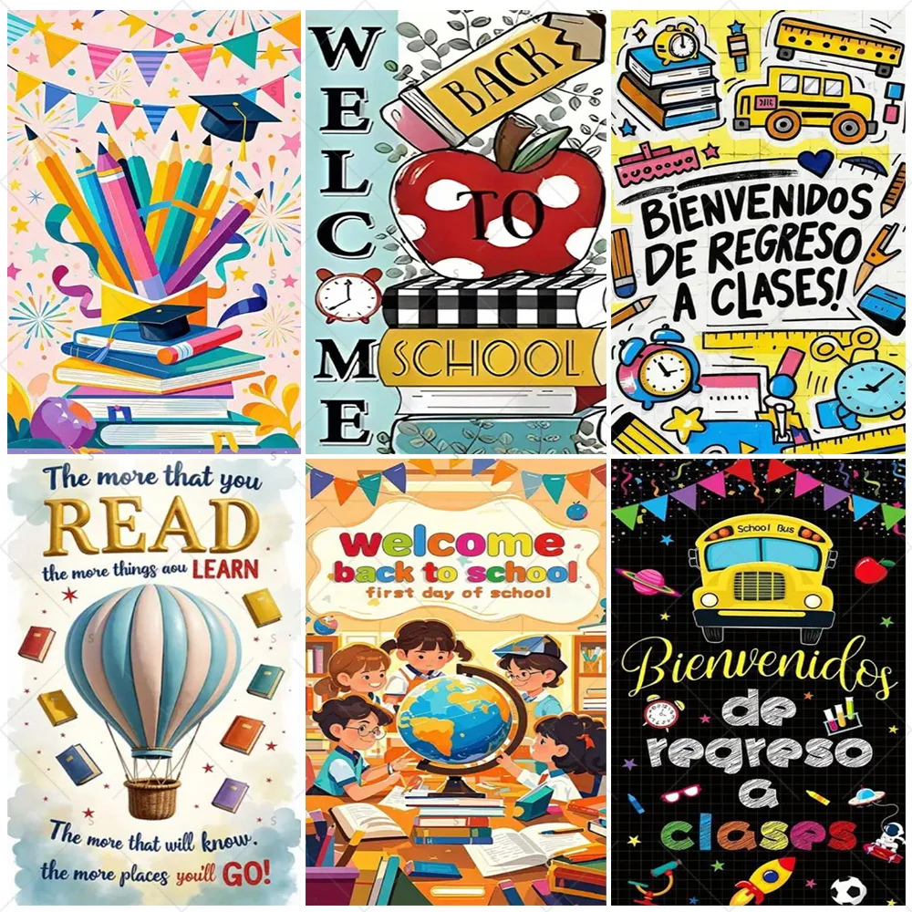 

Welcome Back to School Background Decoration For The Start Of School Season Pencil Clock Book Photography Backdrop Supplies Prop