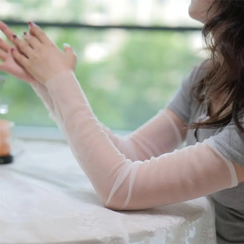 Mangas braço resfriamento nylon 652F com proteção solar malha transparente capa braço para ciclismo verão atividades