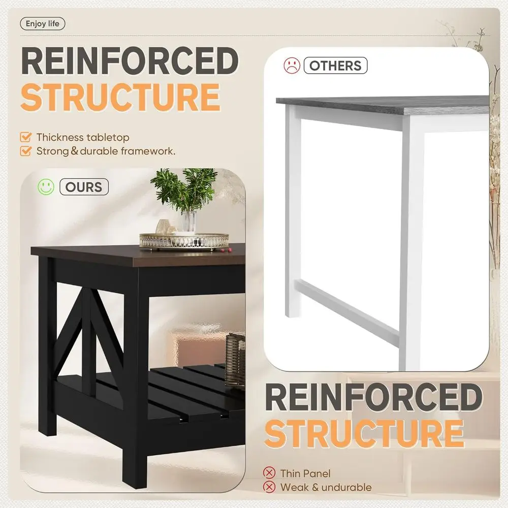 Rustic Storage Coffee Table for Living Spaces, Square Farmhouse Style, Compact for Small Areas, Brown & Black Options