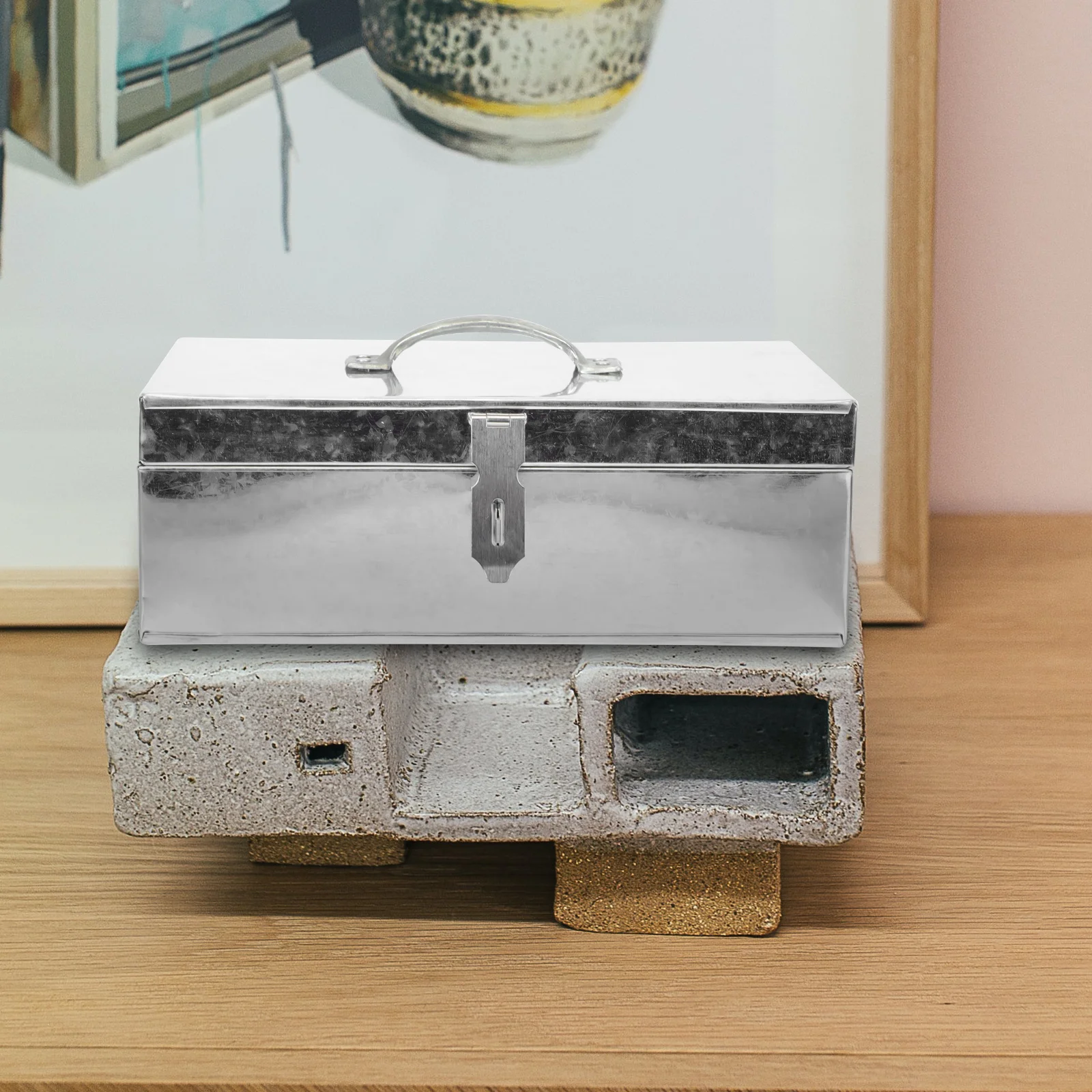 

1Pcs Tool Box Locking Iron Sheet Storage Practical Durable Household Tool Case Portable Carry Organizer Box