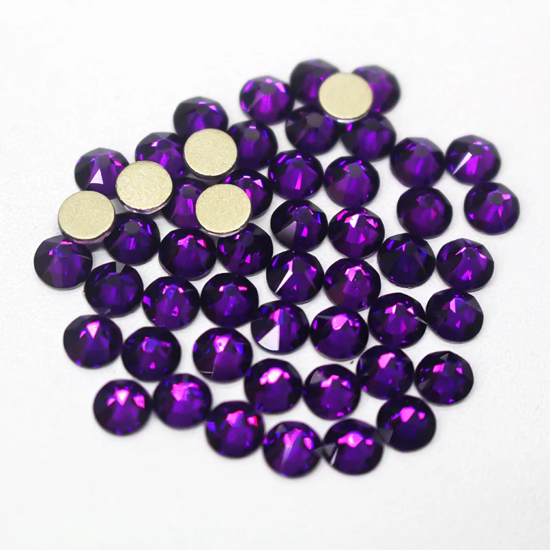 Dark pruple color 8 big and 8 small cut 5A Top quality flat back rhinestones Glue on crystal strass for nail art or wedding