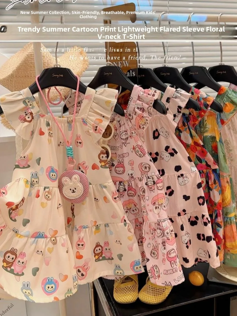 

Летнее дышащее пляжное платье для девочек из хлопка и шелка с цветочным принтом, легкое, новинка 2025 года