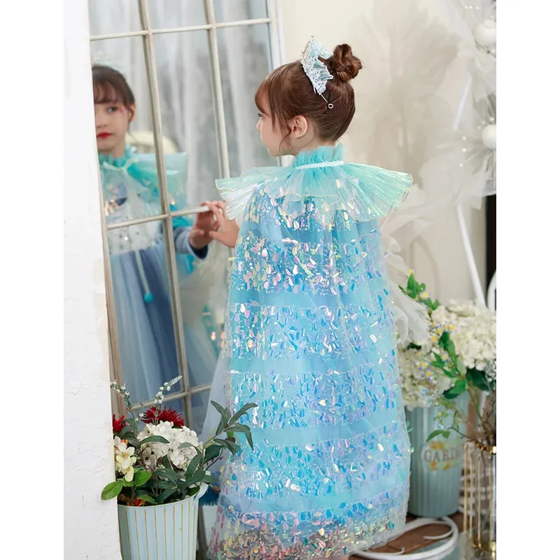 HN8 накидка на Хэллоуин для маленьких девочек, рождественские детские пончо принцессы с круглым воротником и блестками, шаль для выступлений для девочек) 4Dc