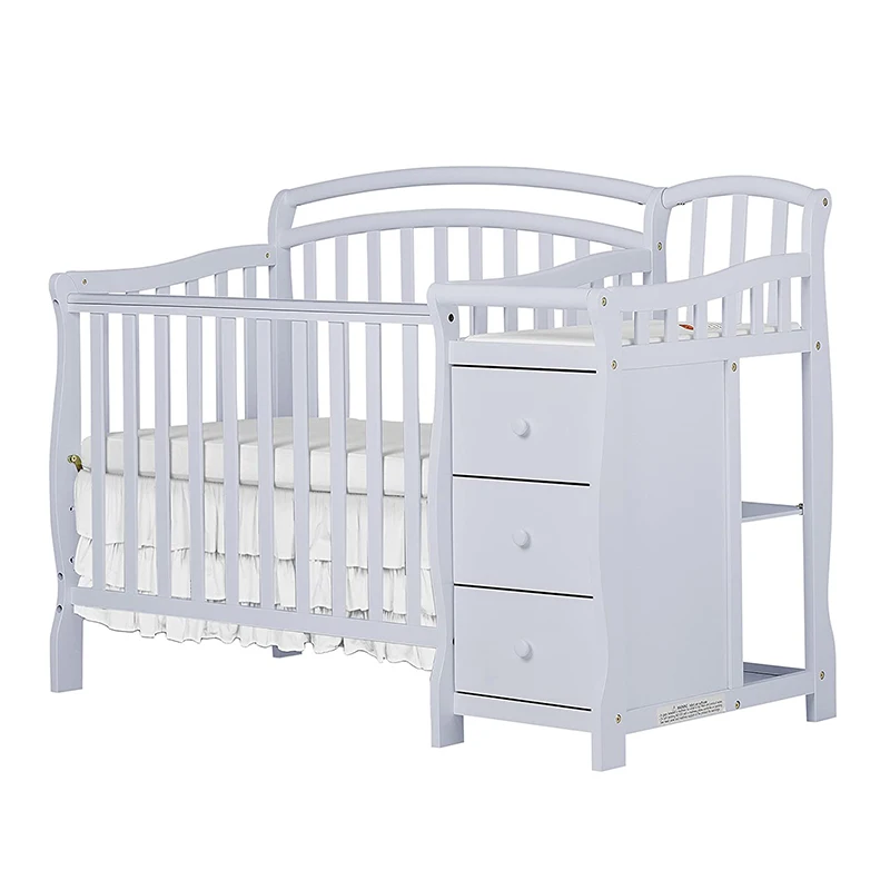 Recently newly design wooden baby cute crib with storage drawers for new born girls