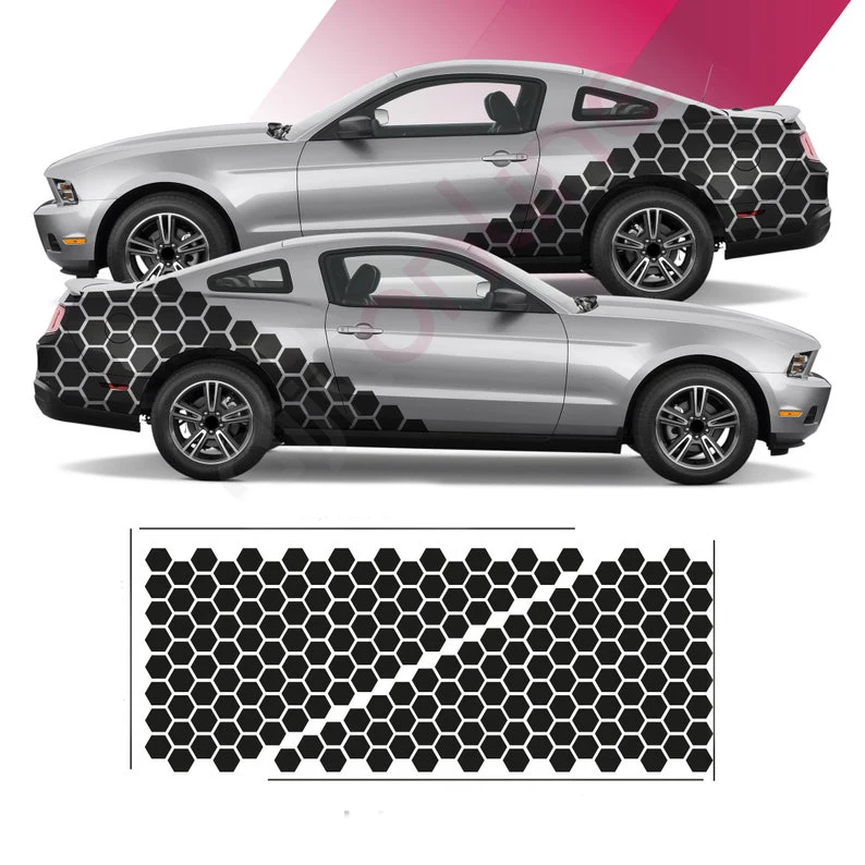 

2 pcs Honey Comb Racing Side Stripes for Ford Mustang Decal - Car Decal car wrap stickers