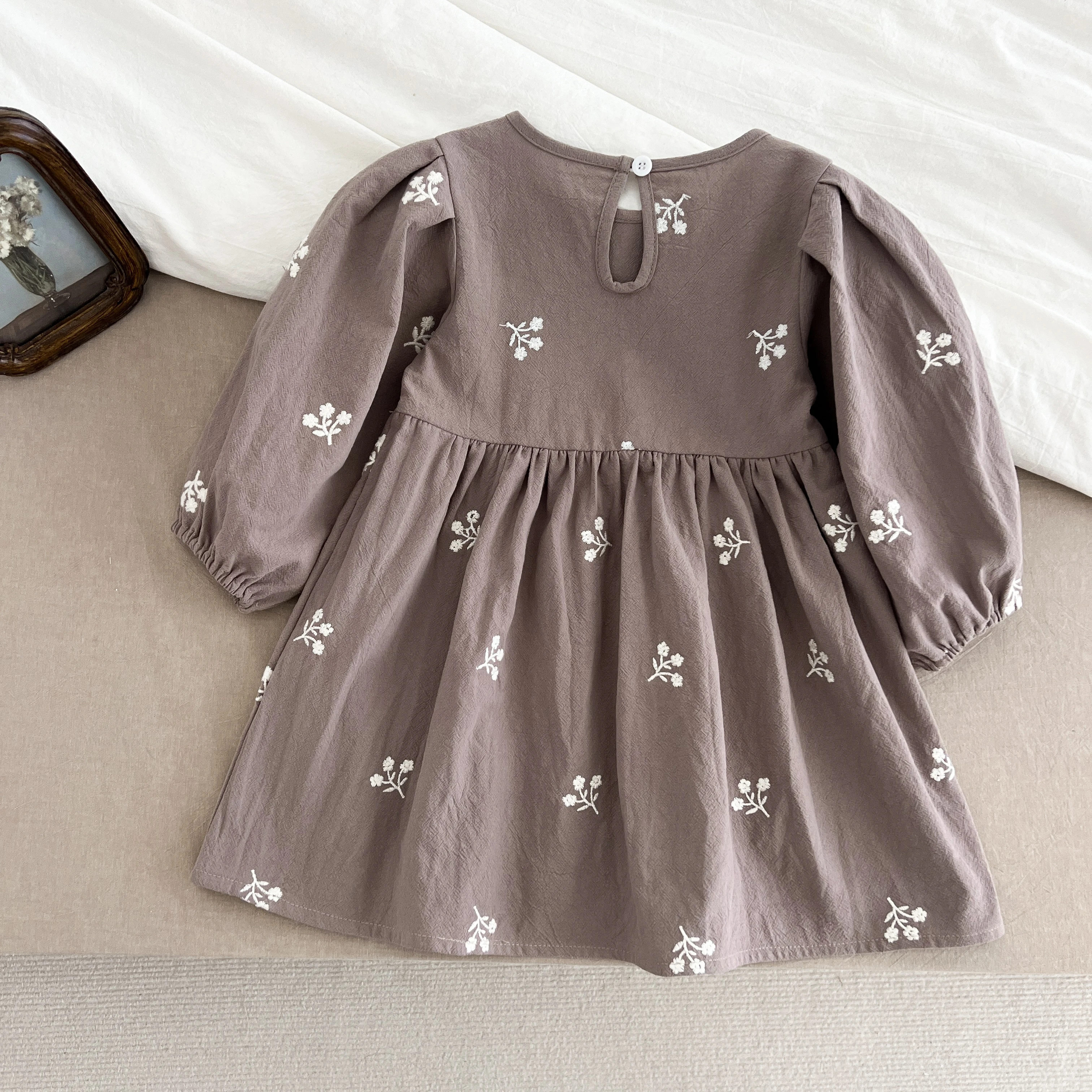 2-7Yrs Casual Neue Blumenmädchenkleider Kinder Mädchen Kleid Floral Kinder Kleidung Herbst Baumwolle Stickerei Baby Mädchen Prinzessin Kleid – Detail 8