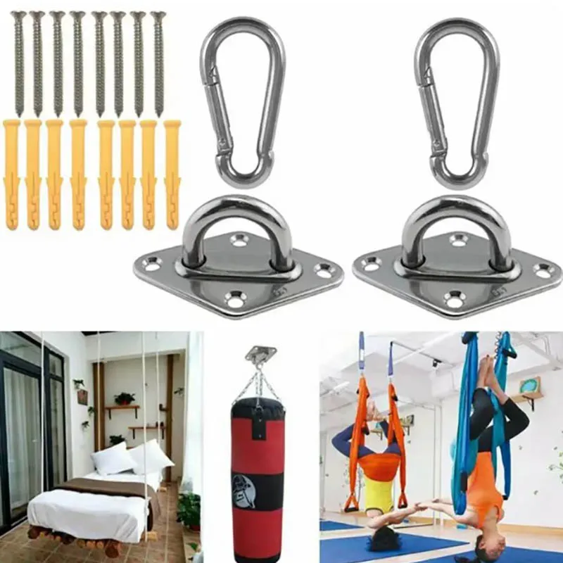 2set Heavy-Duty Wall/Ceiling Mount Hooks - Stainless Steel Swing Chair Brackets with Eye Plate for Secure Installations