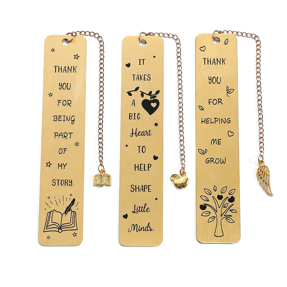 Golden Stainless Steel Fashion Bookmark Inspirational Pattern Letter Reading Tool Page Marker Stationery Supplies Bookworm Gift