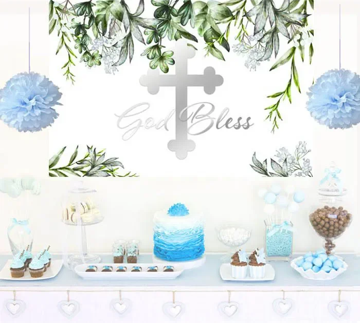 God Bless White Embrace Leaves photography backgrounds Vinyl cloth High quality Computer print baptism party backdrop