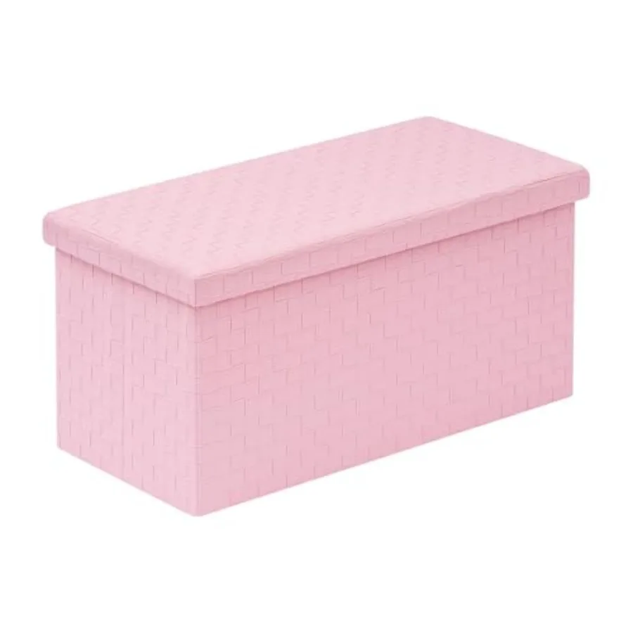 

Folding Storage Ottoman, Faux Leather Footrest Seat Long Shoes Bench Box Chest, 30"x15"x15