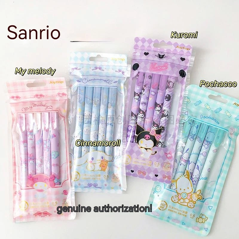 Sanrio 5pcs Set Creative  Gel Pen Cartoon Kawaii  Caneta Anime Stationery Kuromi My Melody Cinnamoroll 0.5mm Black Student Use