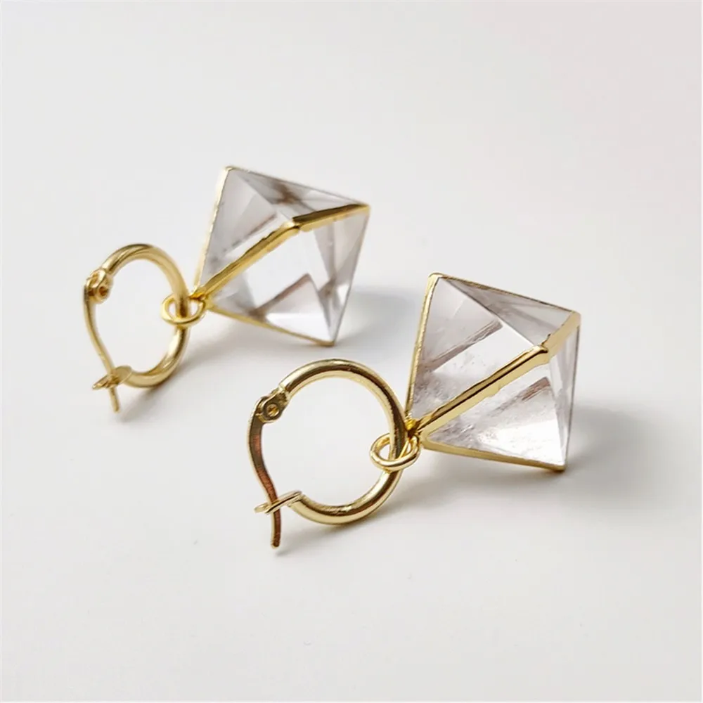 FUWO Wholesale Natural Crystal Quartz Earrings,High Quality Golden Plated Octahedron Jewelry For Women 5Pairs/Lot ER479