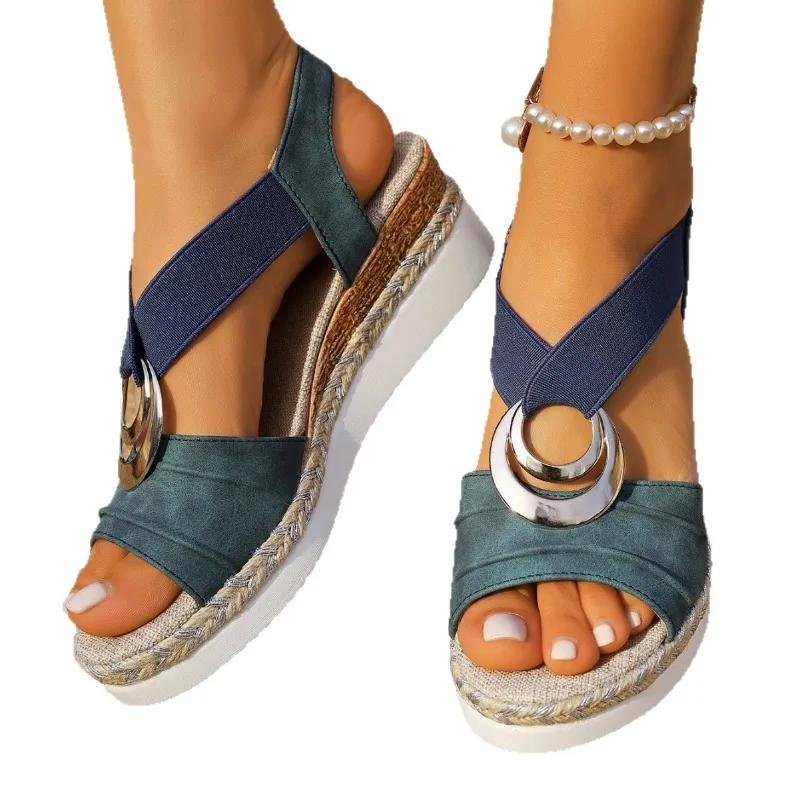 

Metal Decoration Women's Wedges Sandals 2026 Summer Snake Print Platform Gladiator Shoes Woman Comfort Casual Med Heels Sandals